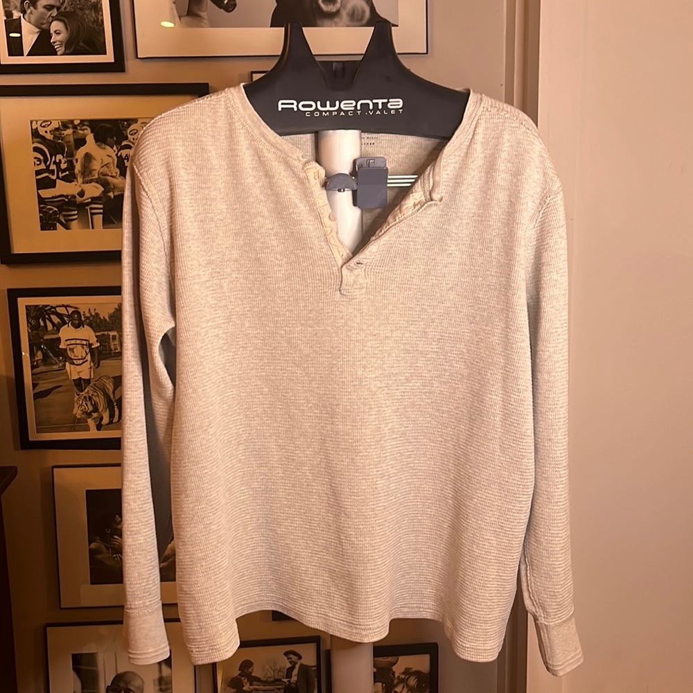 J Crew XXL Light Gray Henley Thermal Long Sleeve 100% Cotton
